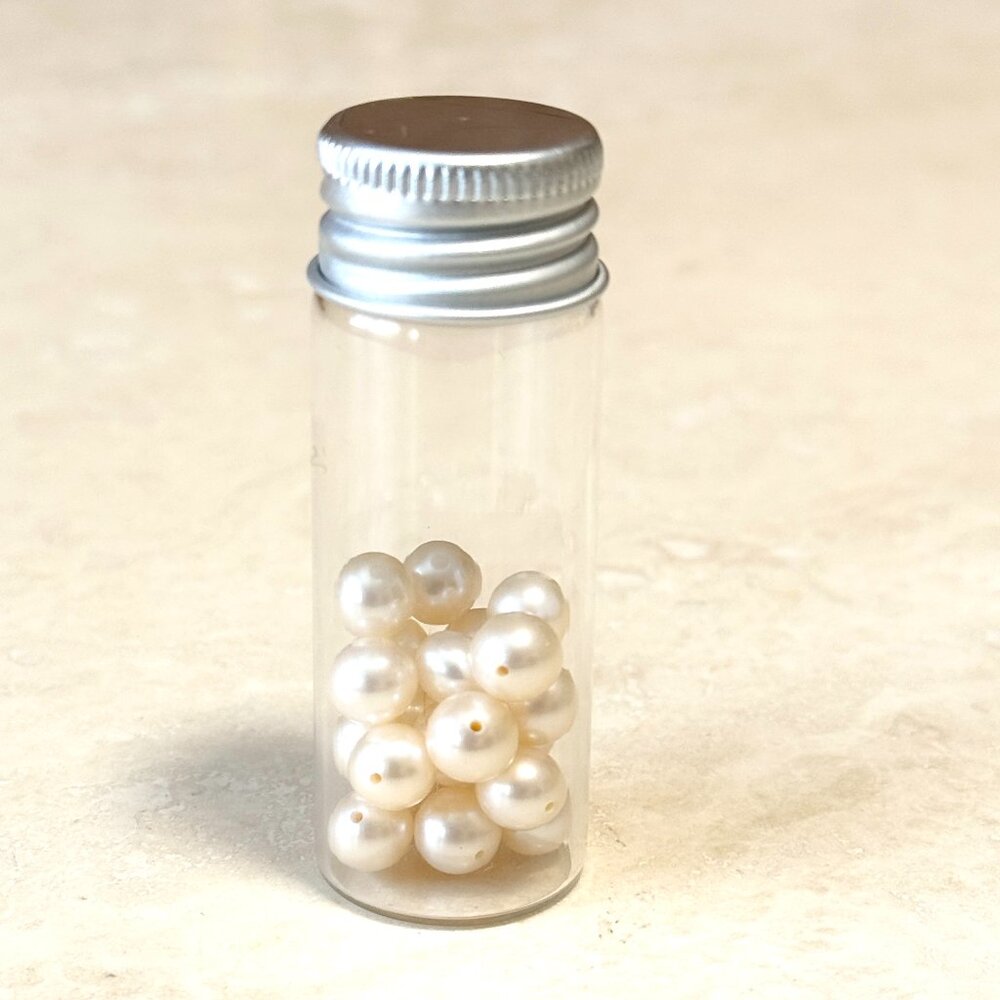 2/$20, Small Glass Bottle w/ Genuine White Freshwater Pearls